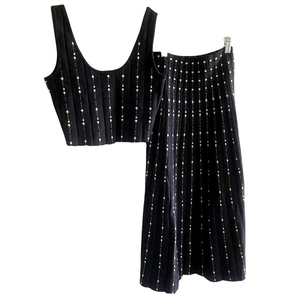 Viavai Los Angeles Black Knit 2 Piece Set Womens XS Ribbed Crop Top Midi Skirt